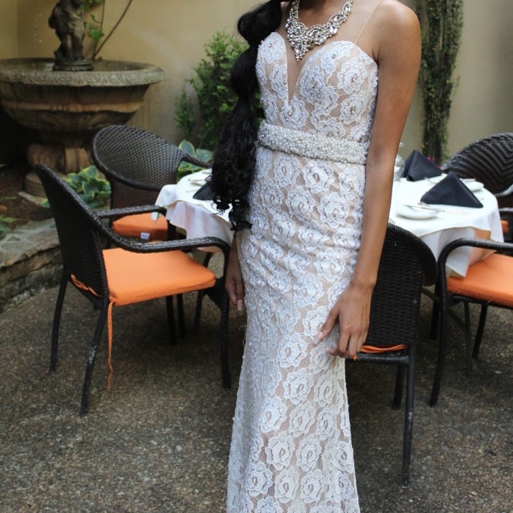 WHITE AND NUDE PROM DRESS